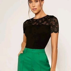 Privé Lace Yoke Form Fitted Tee